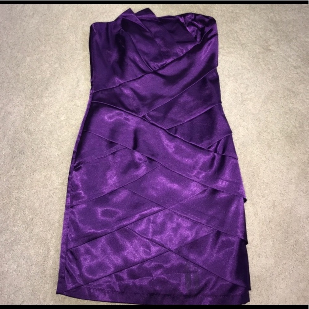 Purple strapless mini dress